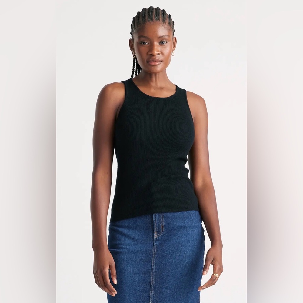NWT Quince Featherweight Cashmere Tank- M black